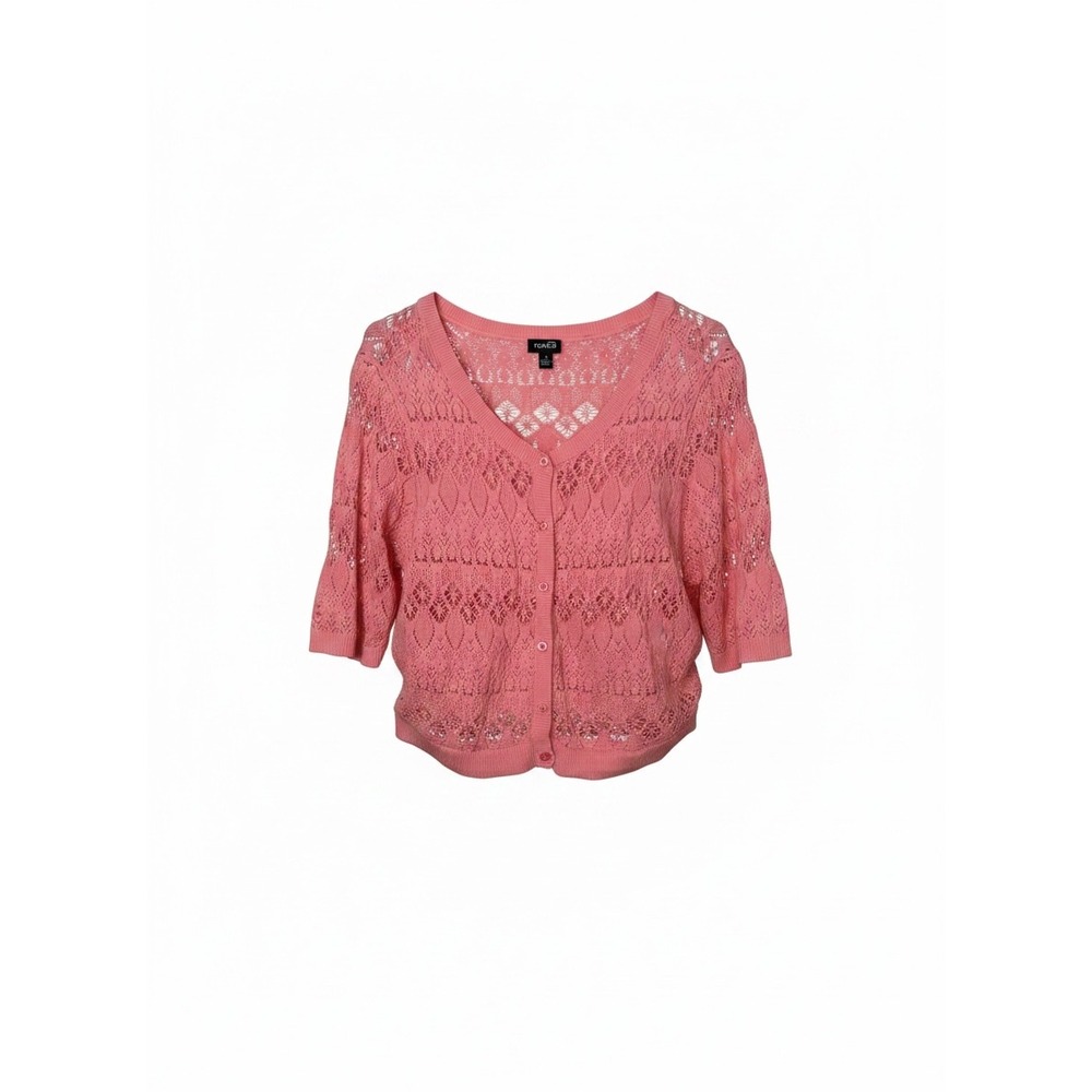 Torrid Coral Pink Pointelle Knit Cotton Cardigan V-Neck 3/4 Sleeve Plus Size 1